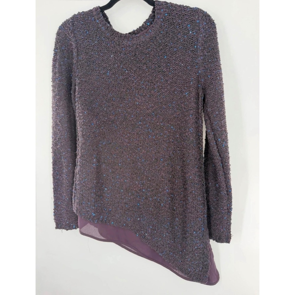 Apt. 9 Womens Sweater XS Purple Sequin Asymmetrical Layered Knit Pullover Top